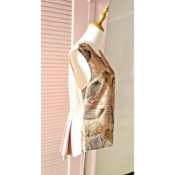 BCBGMAXAZRIA Size L Savannah Long-Back Sequined Top Blush Dark Bare Pink - Picture 4 of 16